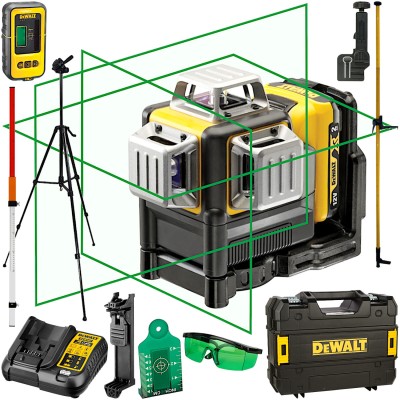 DEWALT DCE089D1G Laser samopoziomujący 3x 360° zielony + czujnik DE0892G + statyw, tyczka GT-360, łata GT-240