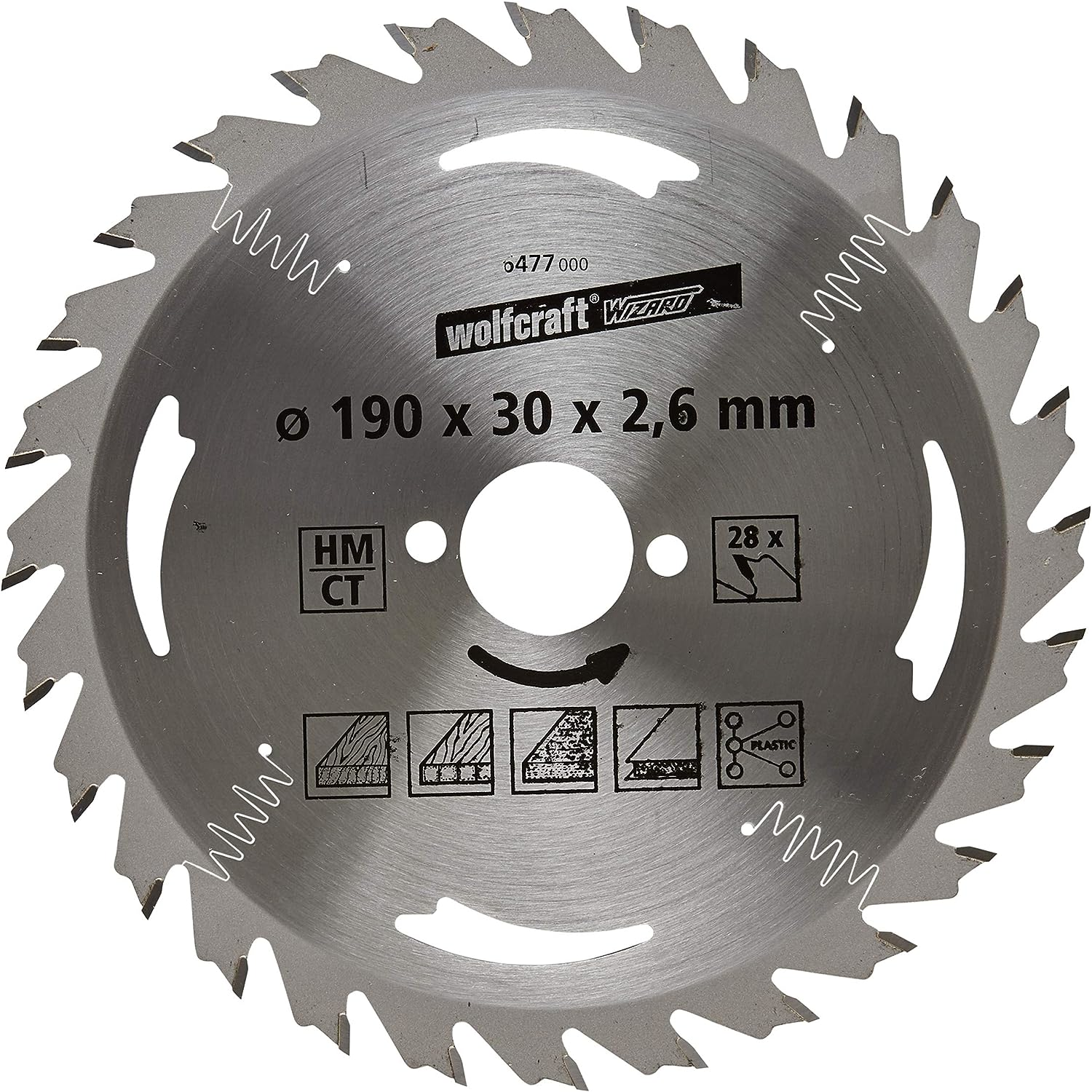 WOLFCRAFT 6477000 Tarcza do drewna 190 x 30 x 2,6mm 28 zębów, seria srebrna