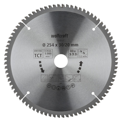 WOLFCRAFT 6544000 Tarcza do drewna i cienkiego metalu 254 x 30 x 3,2mm 80 zębów , seria lila