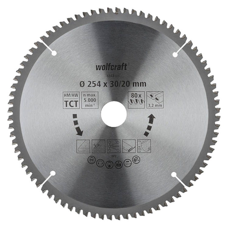 WOLFCRAFT 6544000 Tarcza do drewna i cienkiego metalu 254 x 30 x 3,2mm 80 zębów , seria lila