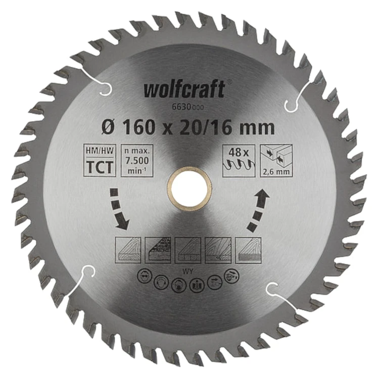 WOLFCRAFT 6630000 Tarcza do drewna 160 x 20/16mm 48 zębów