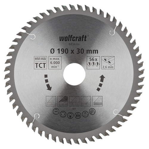 WOLFCRAFT 6544000 Tarcza do drewna 190 x 30 x 2,6mm 56 zębów, seria pomarańczowa