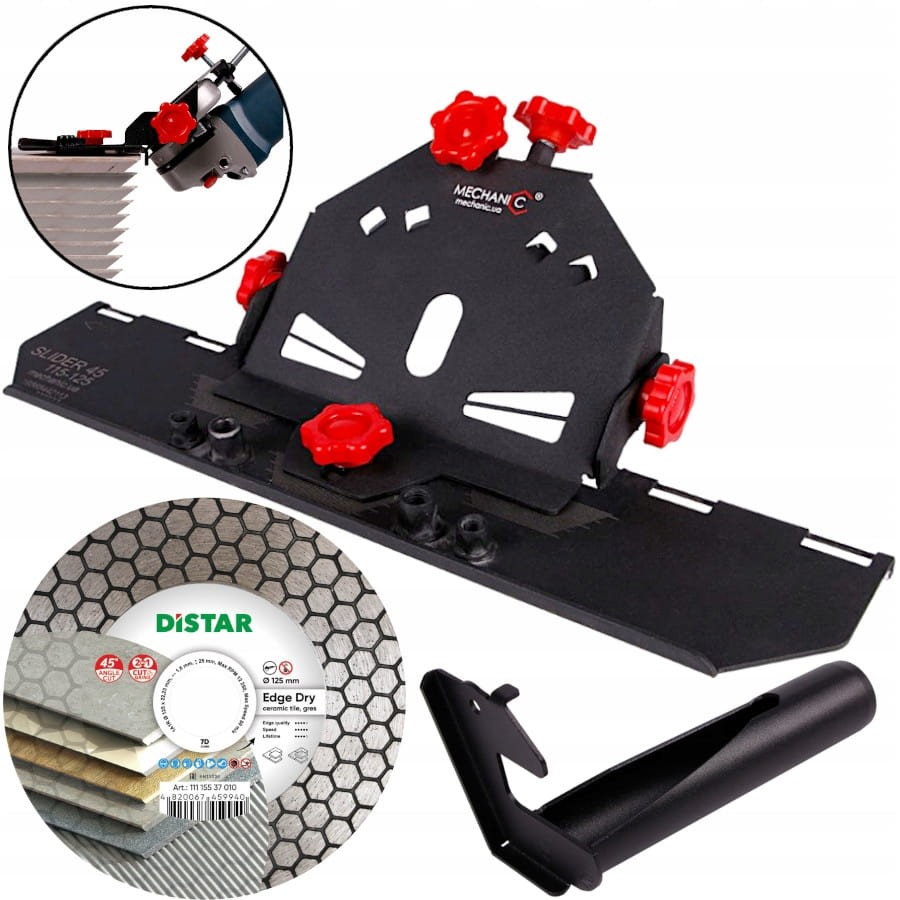 MECHANIC SLIDER 45 przystawka do cięcia pod kątem 45st. + DISTAR EDGE Dry Tarcza diam. 125mm 1,6x25x22,23mm