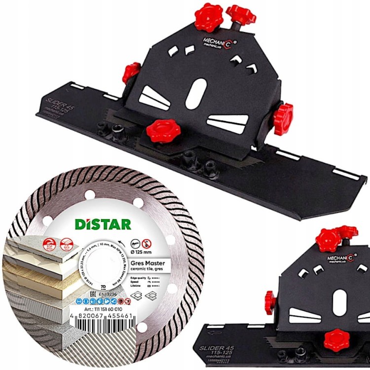 Przystawka do cięcia pod kątem SLIDER 45 MECHANIC + Tarcza diamentowa 125mm Distar