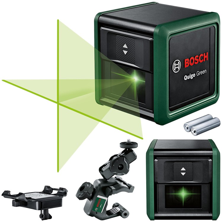 BOSCH Laser krzyżowy zielony 12m Quigo Green + uchwyt mm2 + akcesoria
