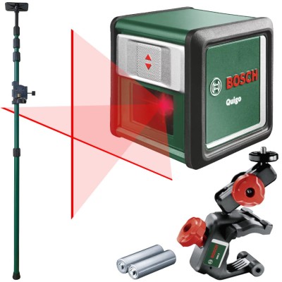 BOSCH Laser krzyżowy QUIGO II + wielofunkcyjny uchwyt MM 2 + tyczka GT-320