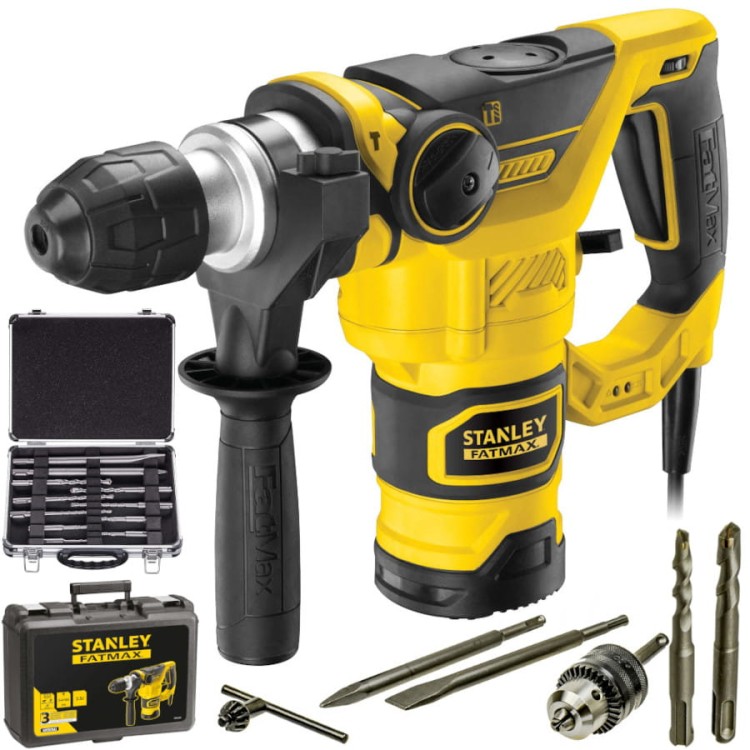 STANLEY FME1250K Młotowiertarka SDS-PLUS 1250W w walizce + Zestaw wierteł i dłut do betonu w walizce SDS Plus - 11 szt. BOSCH