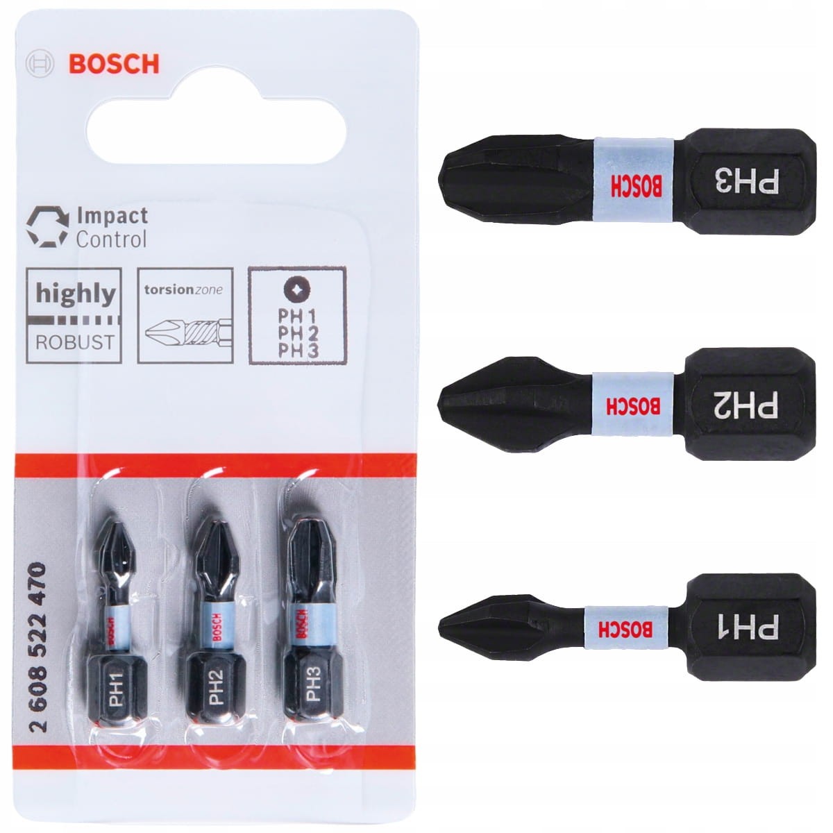 Bity udarowe 25mm PH1/PH2/PH3 Impact Control - 3 szt. BOSCH