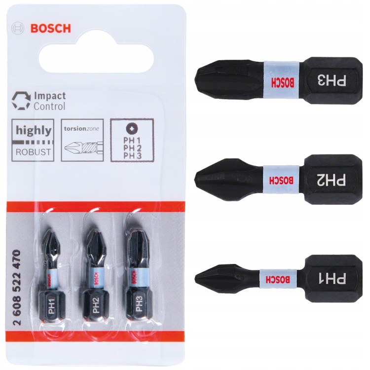 Bity udarowe 25mm PH1/PH2/PH3 Impact Control - 3 szt. BOSCH