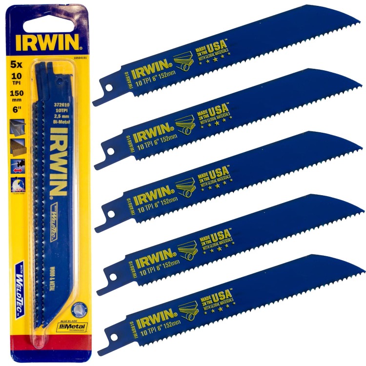 IRWIN 10504151 Brzeszczot do piły szablastej 6" 150mm 10 z/cal 5szt do drewna i metalu