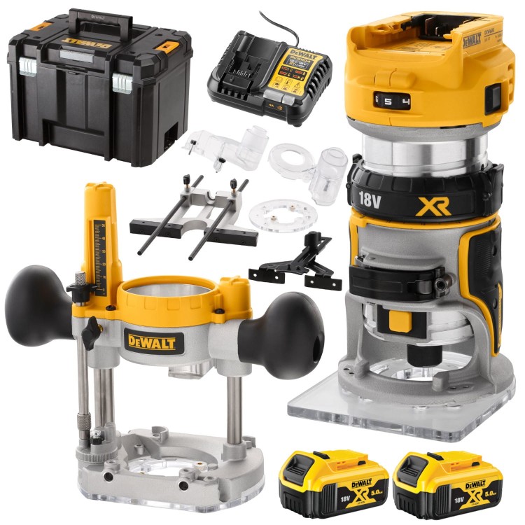 DEWALT DCW604P2 Frezarka górnowrzecionowa 8mm 18V + walizka TSTAK + 2x aku 5Ah + ładowarka