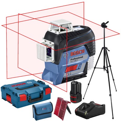 BOSCH Laser krzyżowy GLL 3-80C aku 2Ah ładowarka + L-Boxx + statyw W260