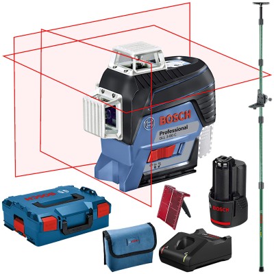 BOSCH GLL 3-80 C Laser liniowy czerwony 3x360° + Tyczka TP 320