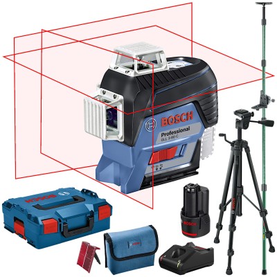 BOSCH GLL 3-80 C Laser liniowy czerwony 3x360° + Tyczka + Statyw