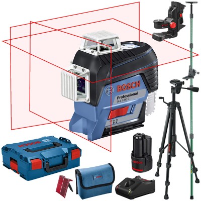 BOSCH GLL 3-80 C Laser liniowy czerwony 3x360° + Tyczka + Statyw + Uchwyt