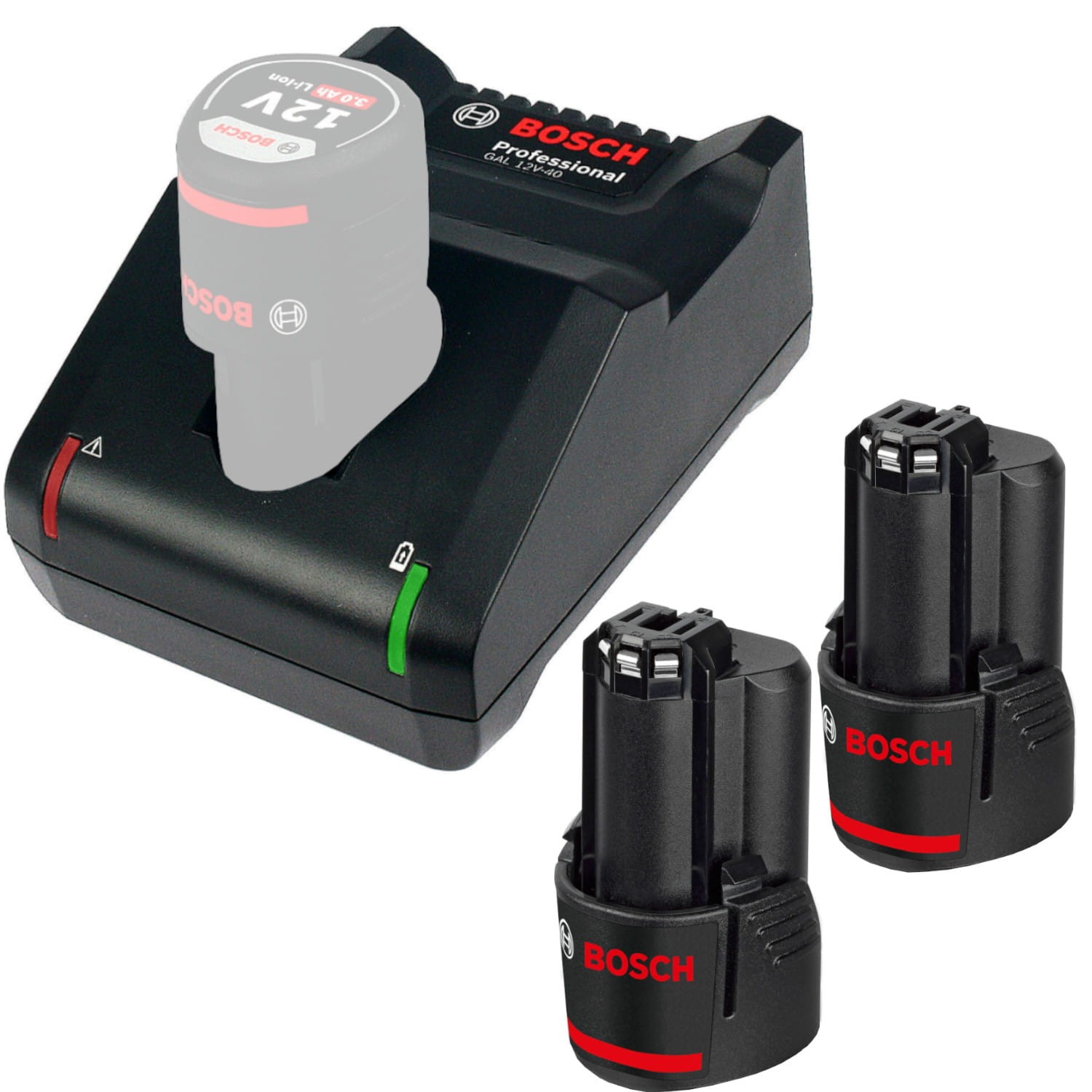 BOSCH Ładowarka szybka GAL 12-40V 4.0A + 2x BOSCH Akumulator GBA 12V 2,0Ah
