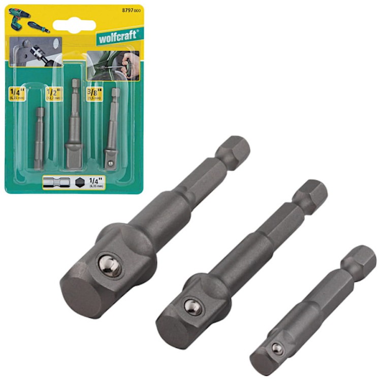 WOLFCRAFT 8797000 Zestaw adapterów do kluczy nasadowych 6/10/13mm 3el.