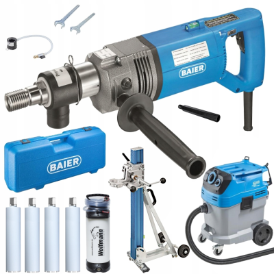 Wiertnica BAIER BDB 825 na mokro i sucho do 200mm 1800W + Stojak BST-200 + Odkurzacz BSS 606L + akcesoria