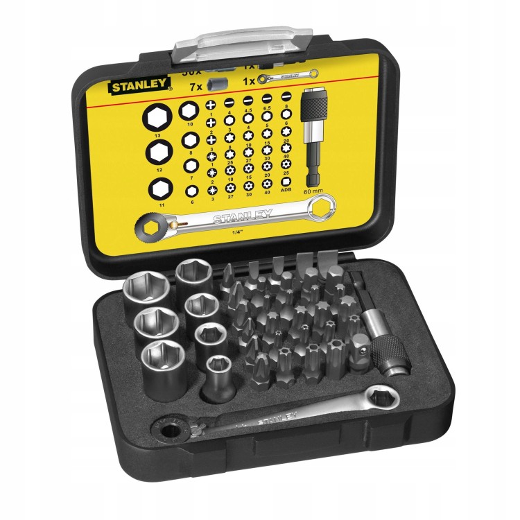 Stanley  Zestaw 39szt bitów 1/4" z kluczem z grzchotką