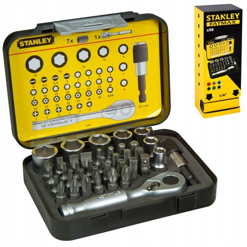 Zestaw 39szt końcówek 1/4" + grzechotka Stanley 1-13-906