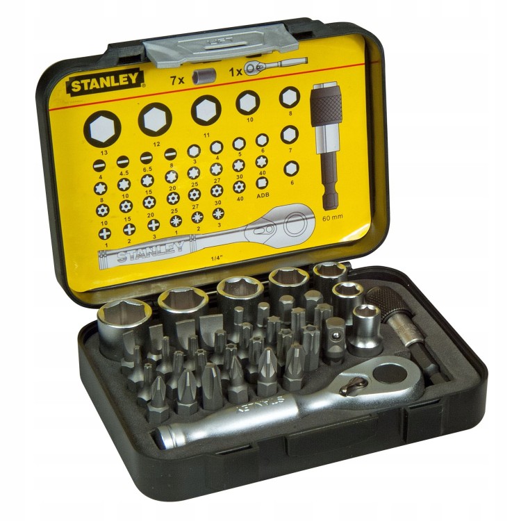 Zestaw 39szt końcówek 1/4" + grzechotka Stanley 1-13-906