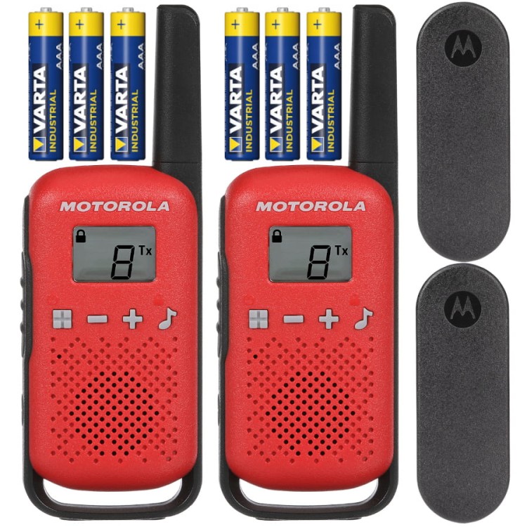 MOTOROLA T42 Krótkofalówki Walkie Talkie czerwone 2szt. + 6 baterii