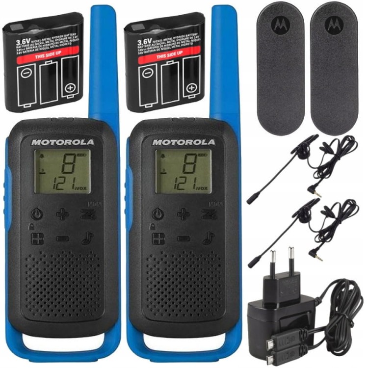 MOTOROLA Radiotelefon T62 niebieskie - 2szt + 2x słuchawka VOX