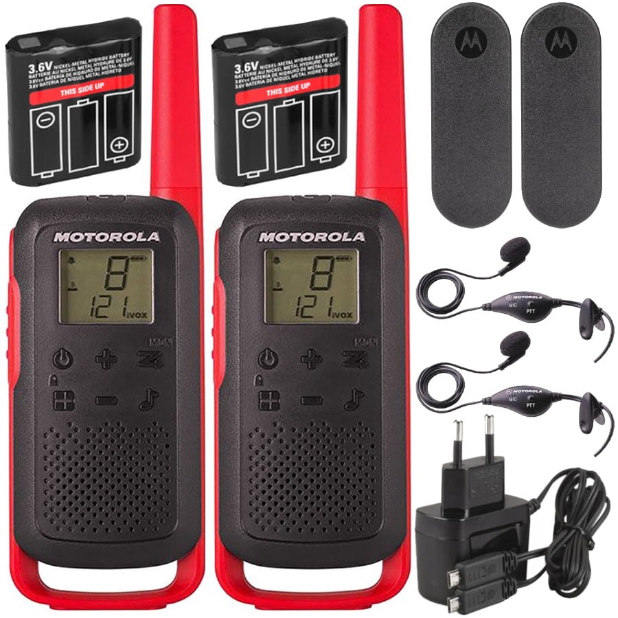 MOTOROLA Radiotelefony T62 czerwone - 2szt. + 2x słuchawka PTT