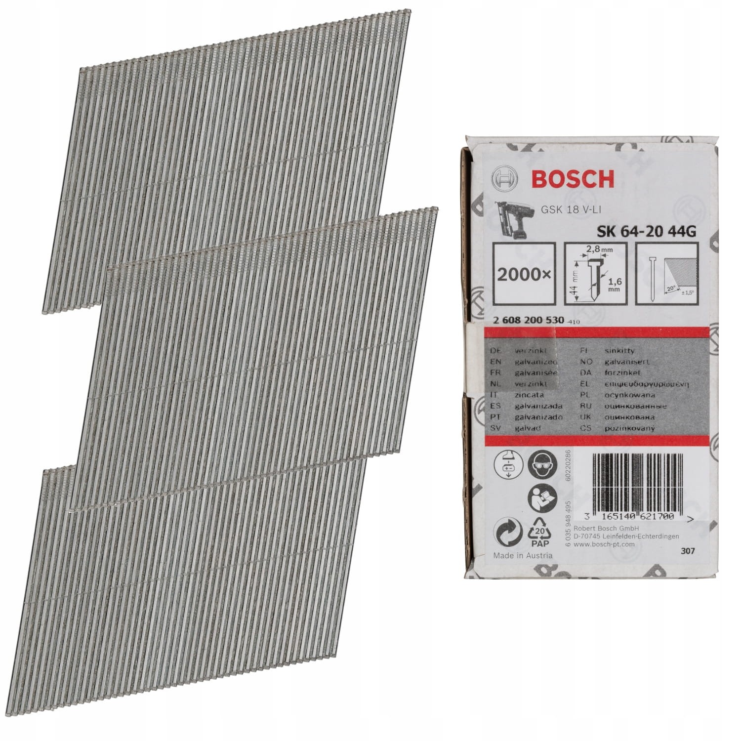 Gwoździe stolarskie 44mm typ SK64-20 G galwanizowane, 20° - 2000 szt. BOSCH