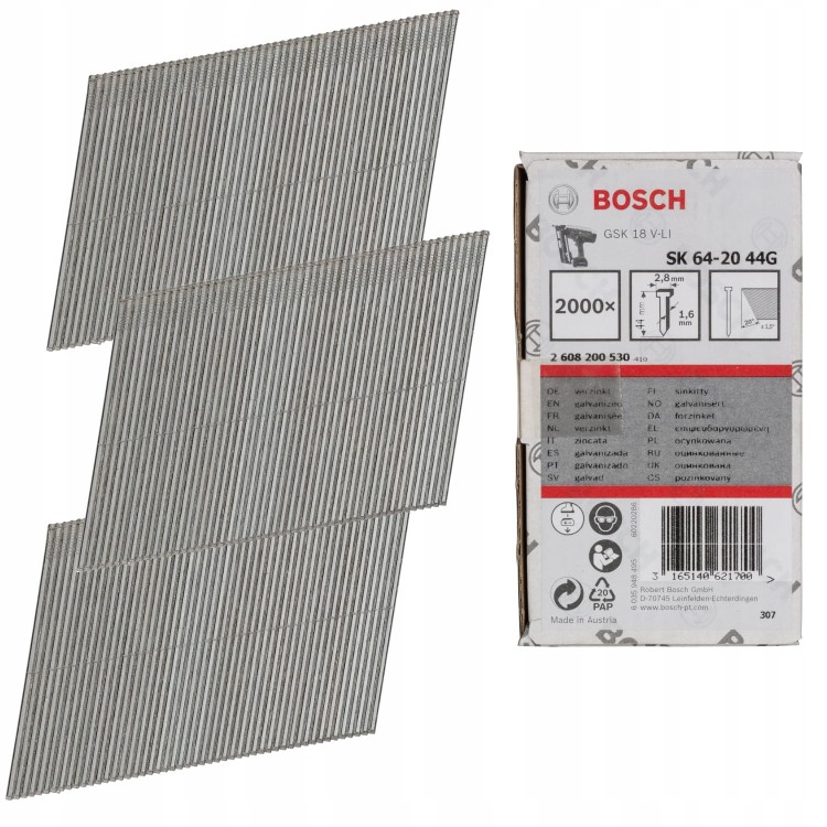 Gwoździe stolarskie 44mm typ SK64-20 G galwanizowane, 20° - 2000 szt. BOSCH