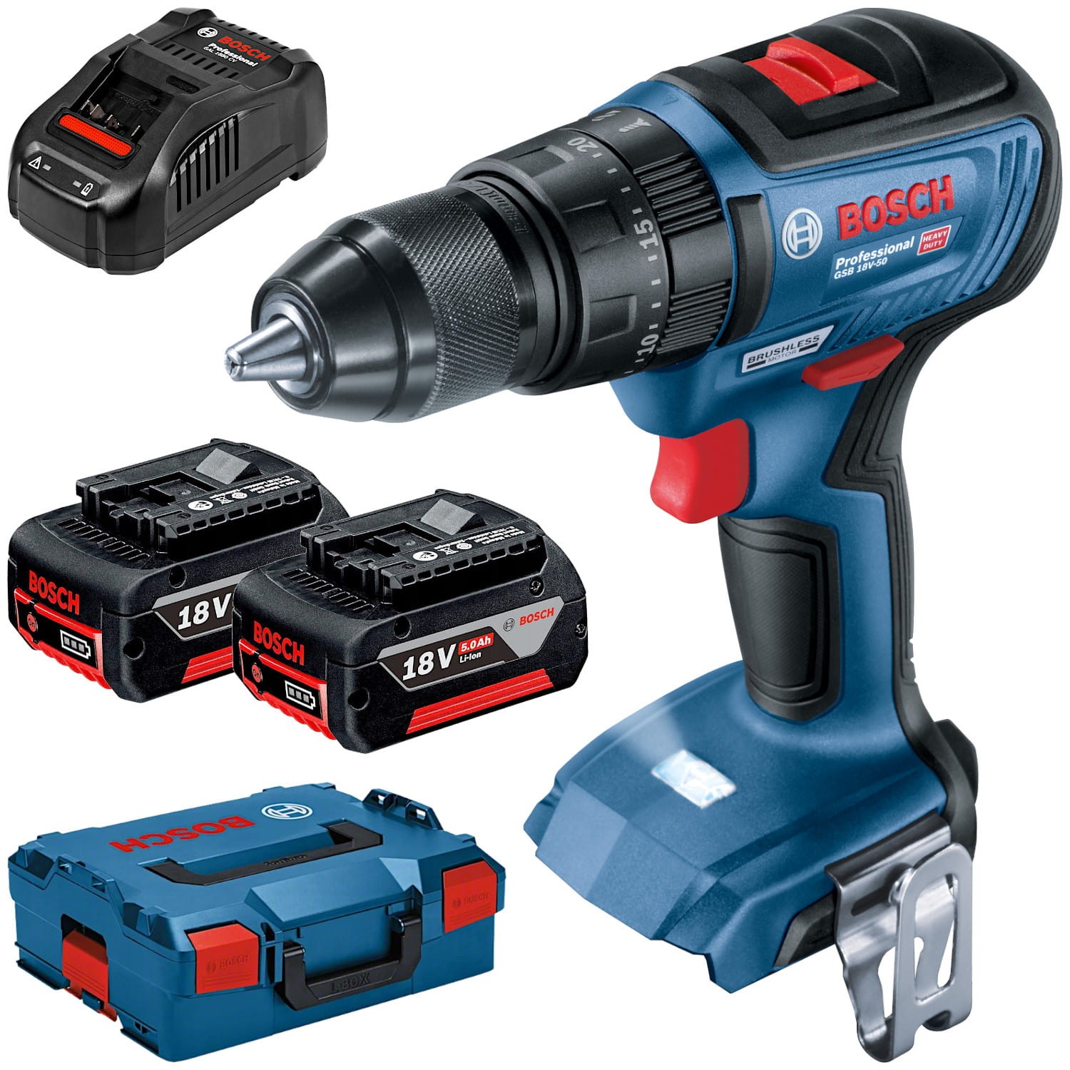BOSCH Wiertarko-wkrętarka udarowa GSB 18V-50 aku 2x 5.0Ah