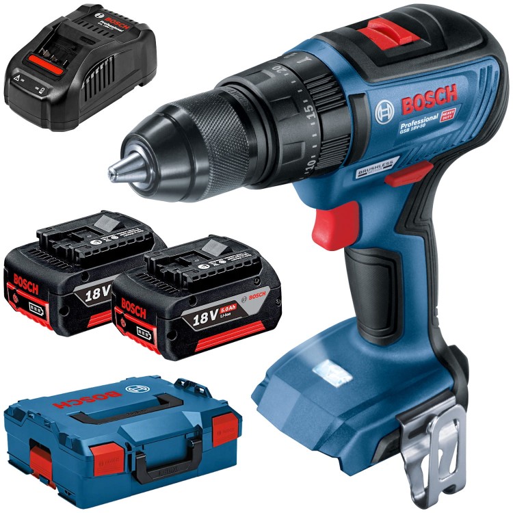 BOSCH Wiertarko-wkrętarka udarowa GSB 18V-50 aku 2x 5.0Ah