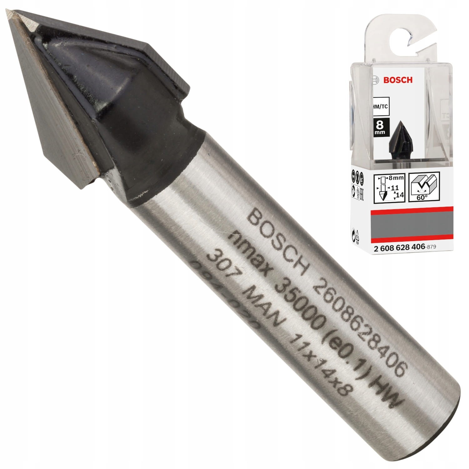 Bosch 2608628406 Frez kształtowy V-GROOVE Standard for Wood 8mm D 11mm L 14mm