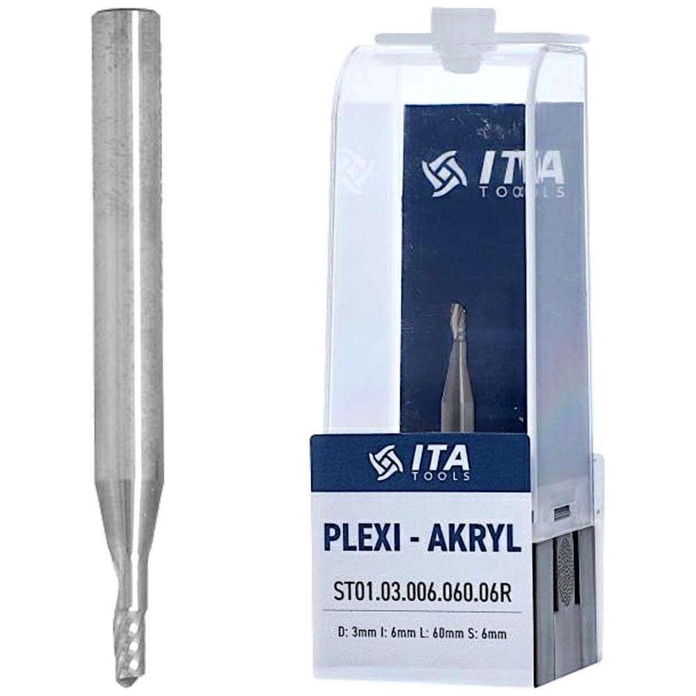 ITA TOOLS Frez do PLEXI, akrylu VHM Z1 D=3 I=6 L=60 S=6