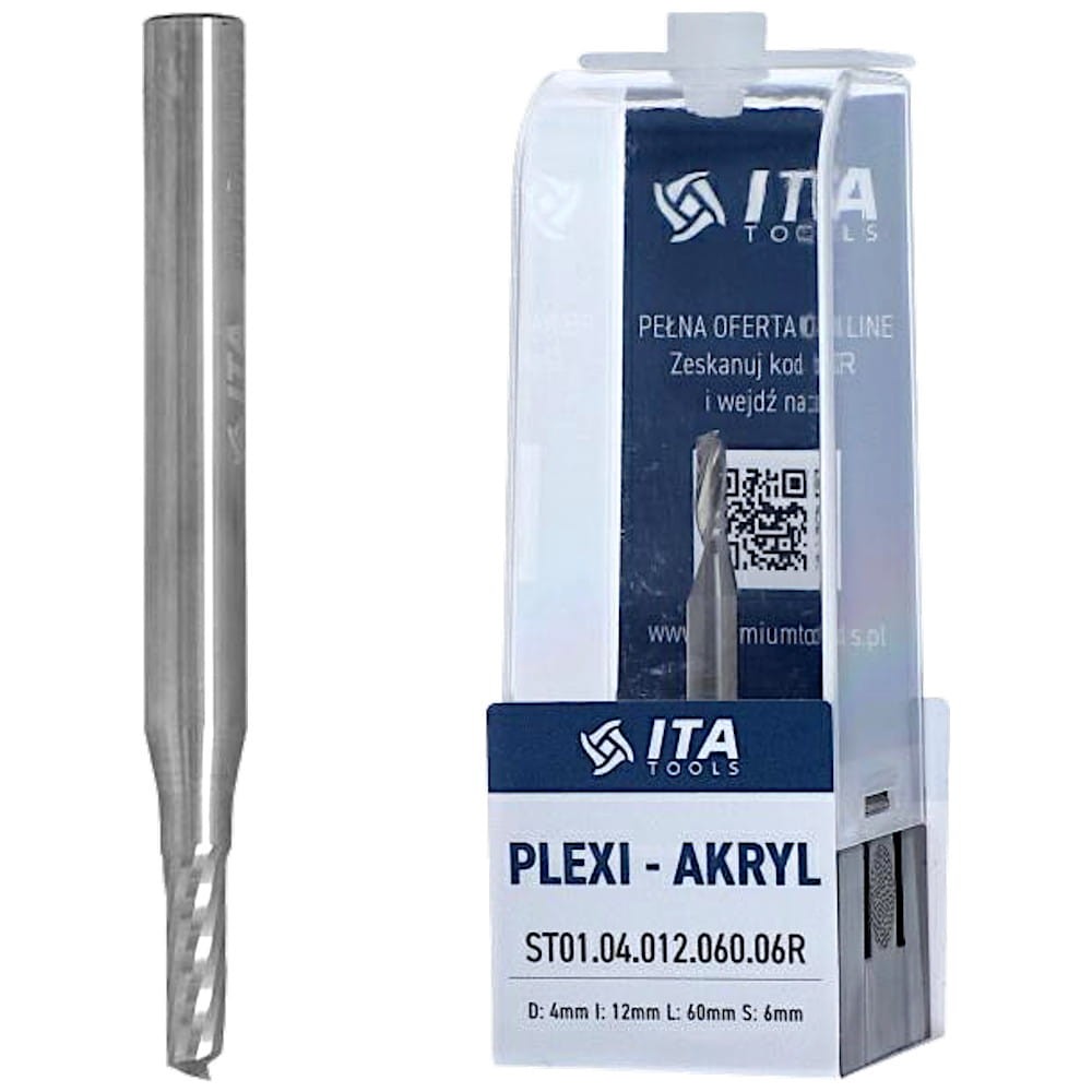 ITA TOOLS Frez do PLEXI, akrylu VHM Z1 D=4 I=12 L=60 S=6