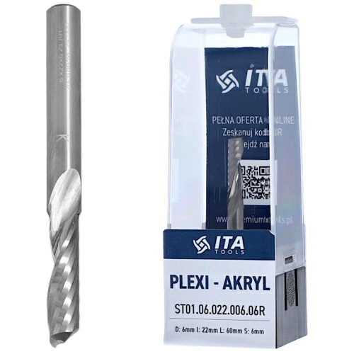 ITA TOOLS Frez do PLEXI, akrylu VHM Z1 D=6 I=22 L=60 S=6