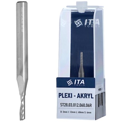 ITA TOOLS Frez do PLEXI, akrylu VHM Z1 D=3 I=12 L=60 S=6