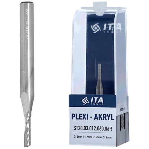 ITA TOOLS Frez do PLEXI, akrylu VHM Z1 D=3 I=12 L=60 S=6