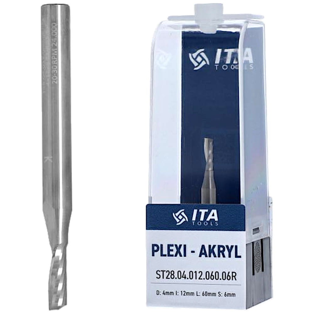 ITA TOOLS Frez do PLEXI, akrylu VHM Z1 D=4 I=12 L=60 S=6