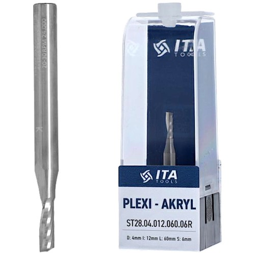ITA TOOLS Frez do PLEXI, akrylu VHM Z1 D=4 I=12 L=60 S=6