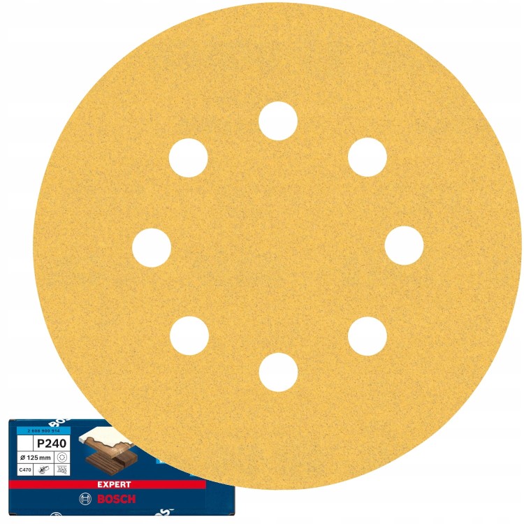 Papier ścierny na rzep 125mm - 8 otworów, gr. 240 EXPERT - 1 szt. BOSCH