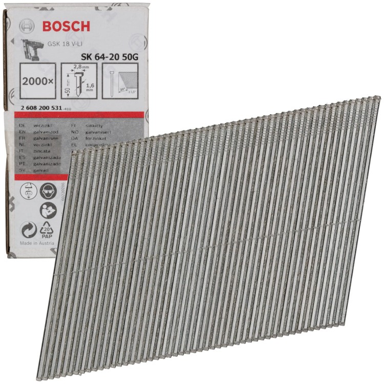 Gwoździe stolarskie 50mm 20° typ SK64-20 G galwanizowane 2000szt. Bosch