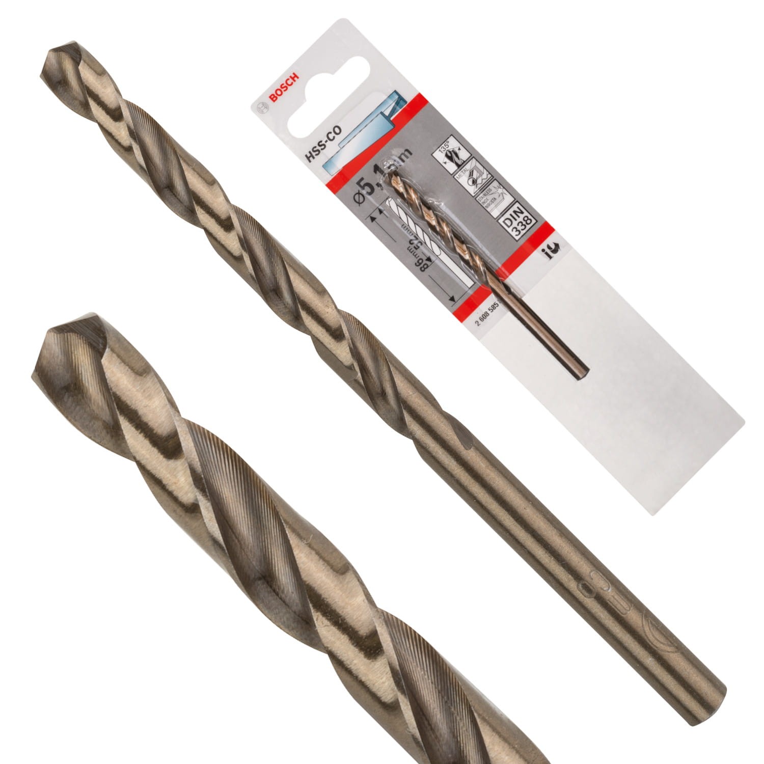 Wiertło spiralne do metalu 5,1x86mm HSS-Co kobalt DIN 338 Bosch 2608585852