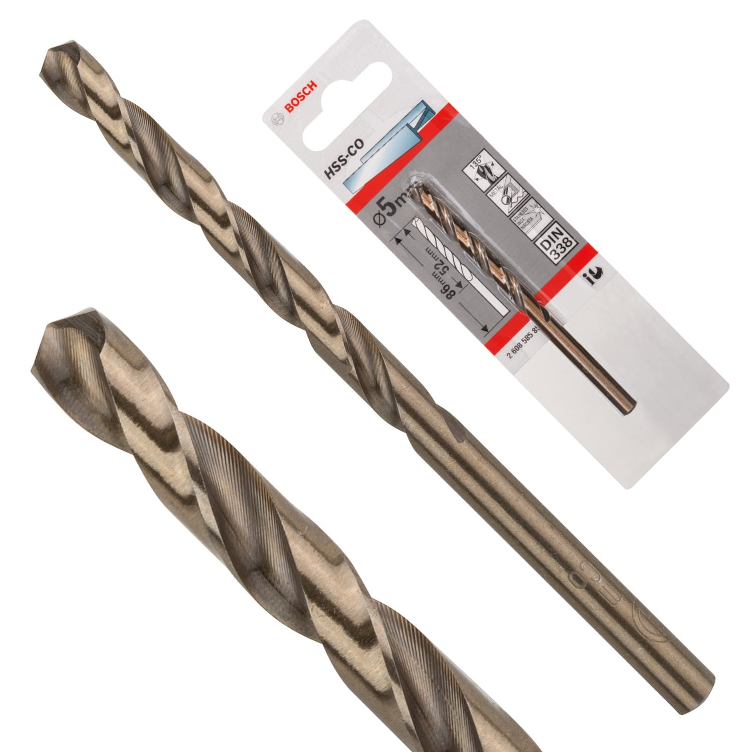 Wiertło spiralne do metalu 5x86mm HSS-Co kobalt DIN 338 Bosch 2608585851