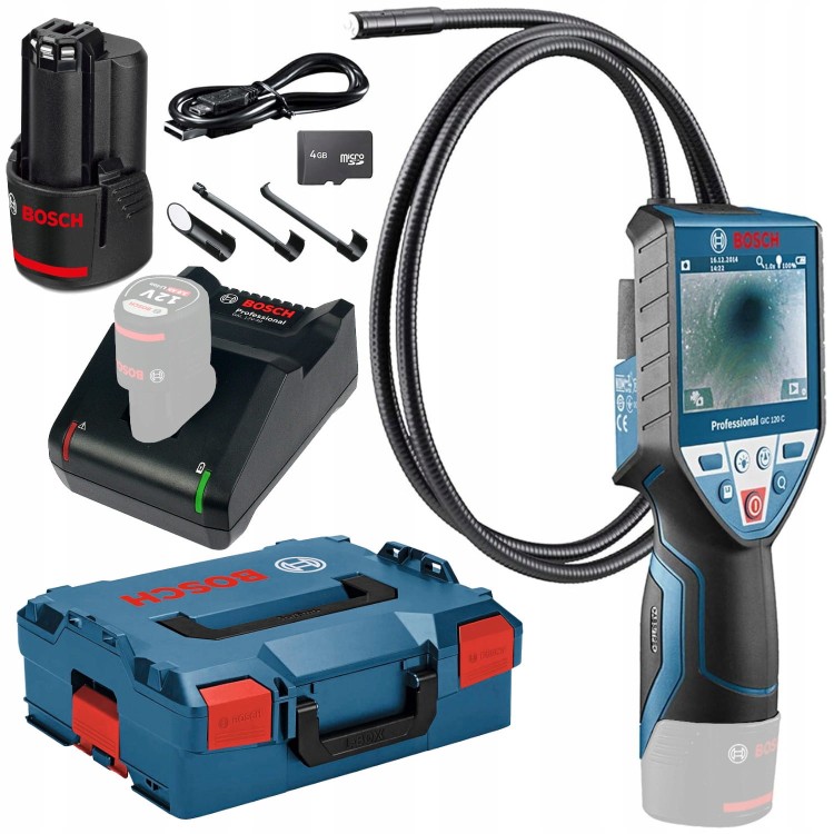 BOSCH GIC 120C Kamera inspekcyjna aku 2Ah ładowarka L-Boxx microSD 4GB