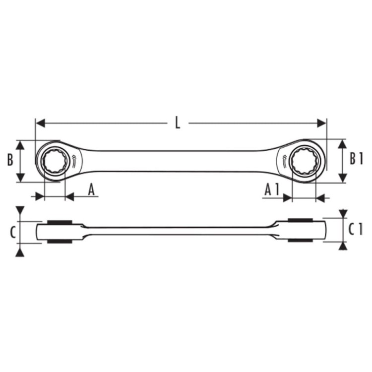 Klucz oczkowy z grzechotką 4w1 230mm