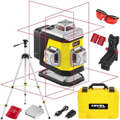 Laser krzyżowy czerwony 4x360° 30m Nivel System CL4R + Statyw SJJ-M1 EX