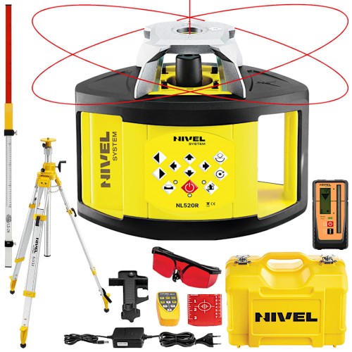Niwelator laserowy czerwony Nivel System NL520R + Czujnik RD700 Digital + Łata LS-24 + Statyw SJJ32