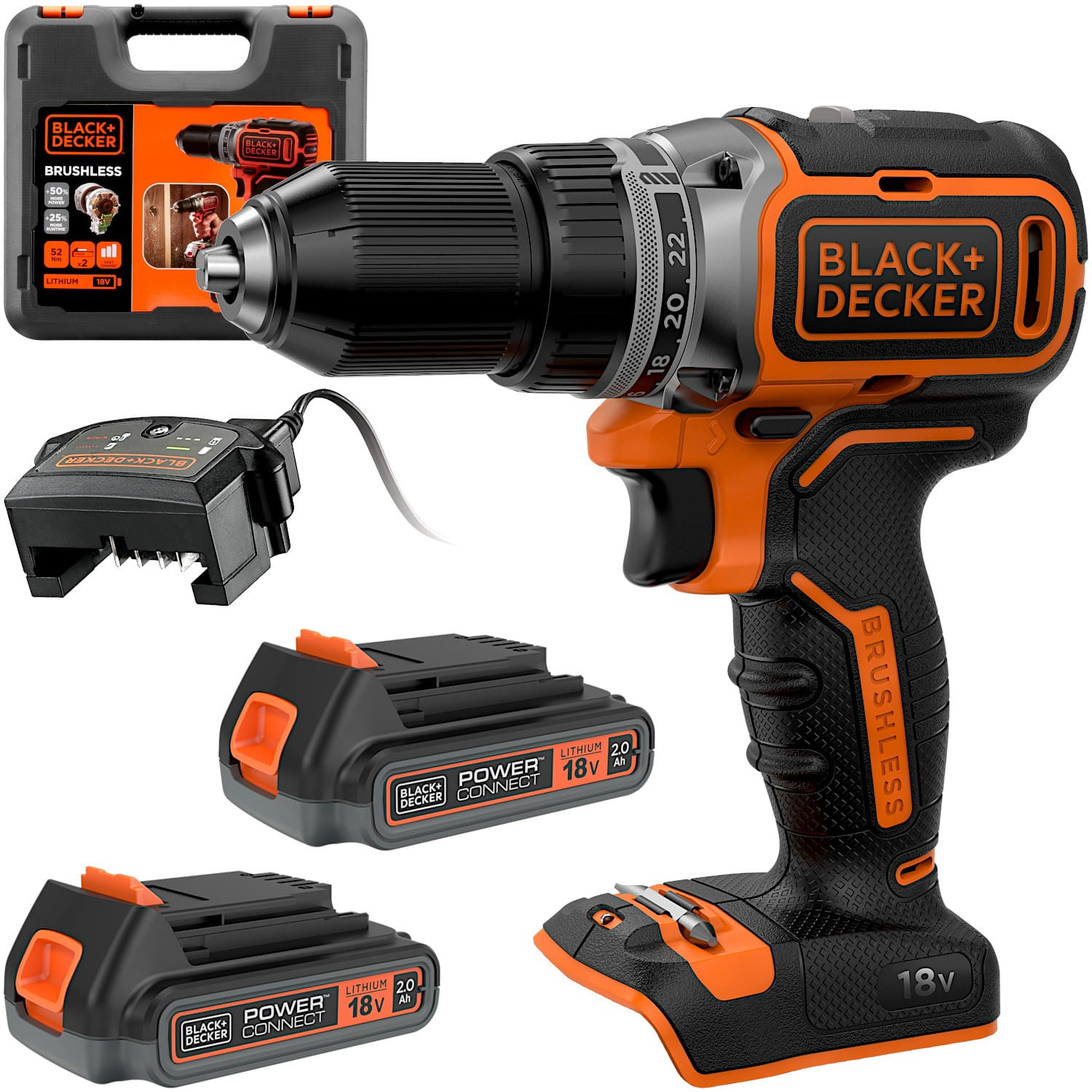 Wiertarko wkrętarka bezszczotkowa 18V 2x 2.0Ah 52Nm Black Decker BL186K1B2