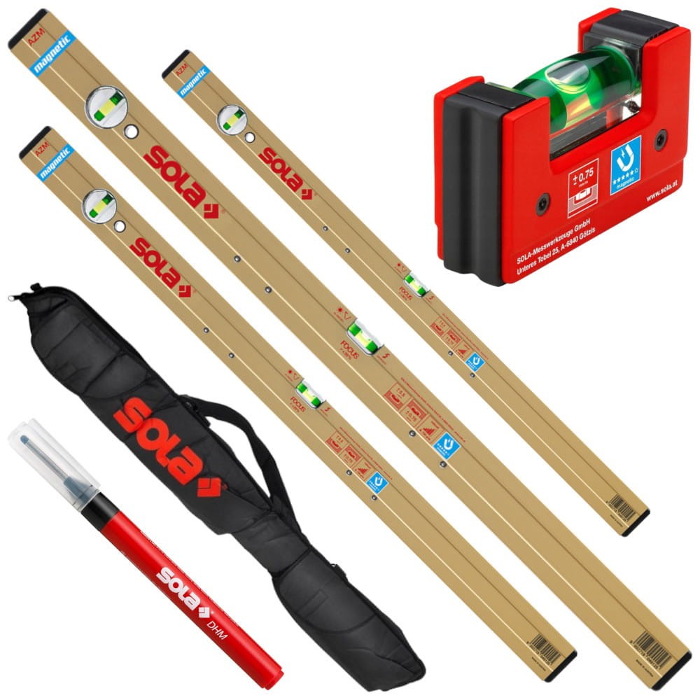 SOLA Zestaw poziomic AZM 80/120/200cm + GO! magnetic + Pokrowiec + Marker